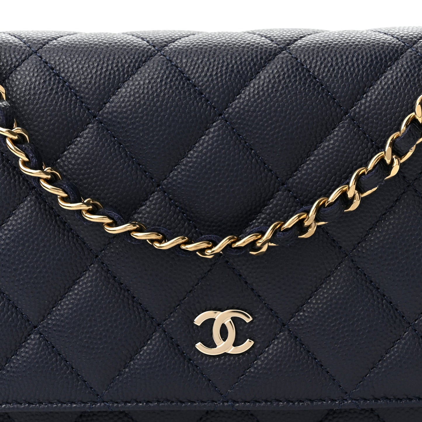 Caviar Quilted Wallet On Chain WOC Navy Blue