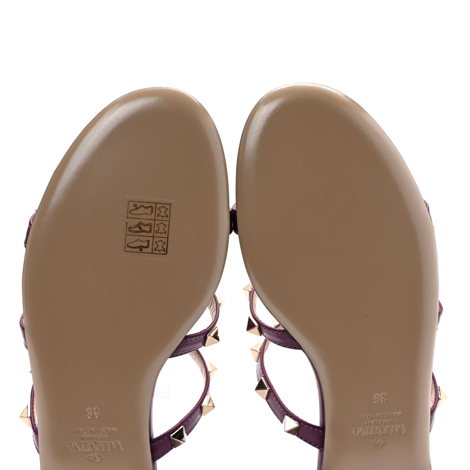 Valentino Garavani Calfskin Nappa Rockstud Caged Flat Slide Sandals 36 Prune 9 of 9