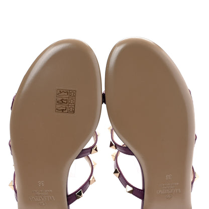 Valentino Garavani Calfskin Nappa Rockstud Caged Flat Slide Sandals 36 Prune 9 of 9