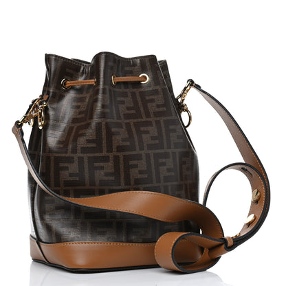 Fendi Glazed Fabric Vitello Grace F is Fendi FF 1974 Stamp Patch Grande Mon Tresor Bucket Bag Mogano Panna Nocciola 2 of 4