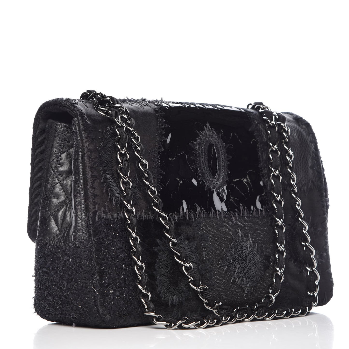 Tweed Patchwork Jumbo Single Flap Black