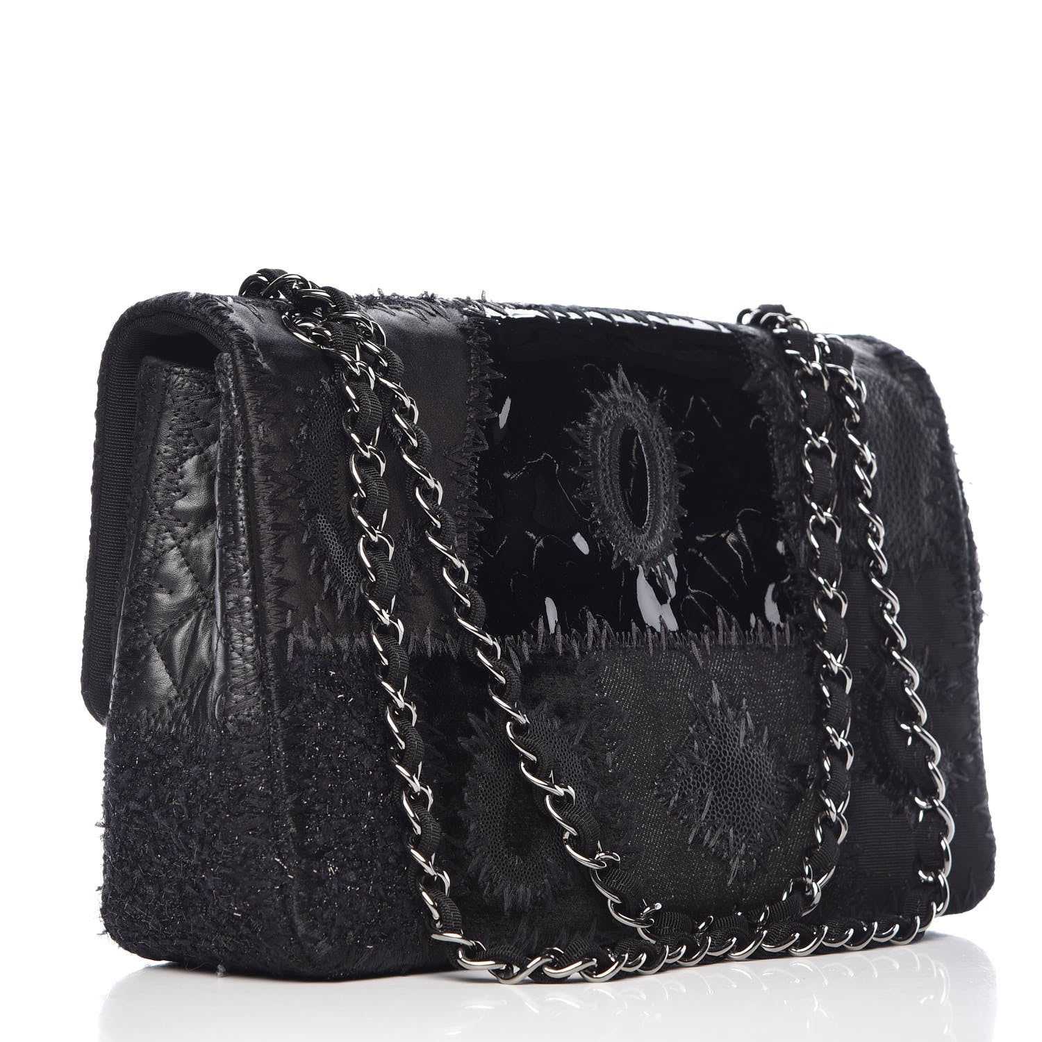 Chanel Tweed Patchwork Jumbo Single Flap Black 3 of 9