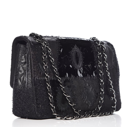 Chanel Tweed Patchwork Jumbo Single Flap Black 3 of 9