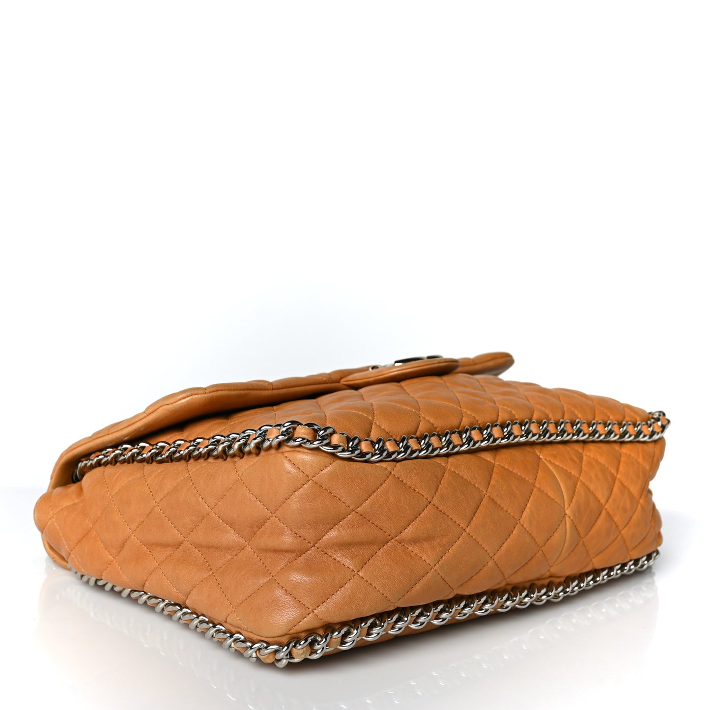 Washed Lambskin Chain Around Maxi Flap Bag Dark Beige