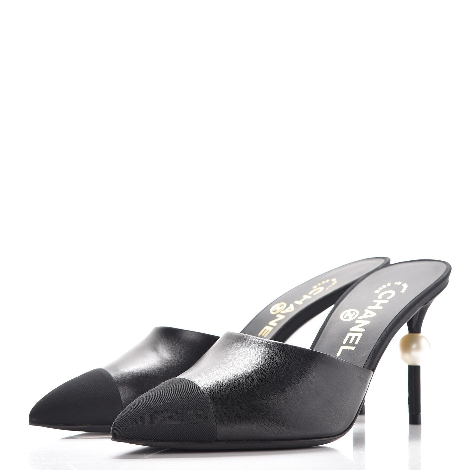 Chanel Goatskin Grosgrain Cap Toe Pearl Mule 36.5 Black 3 of 9