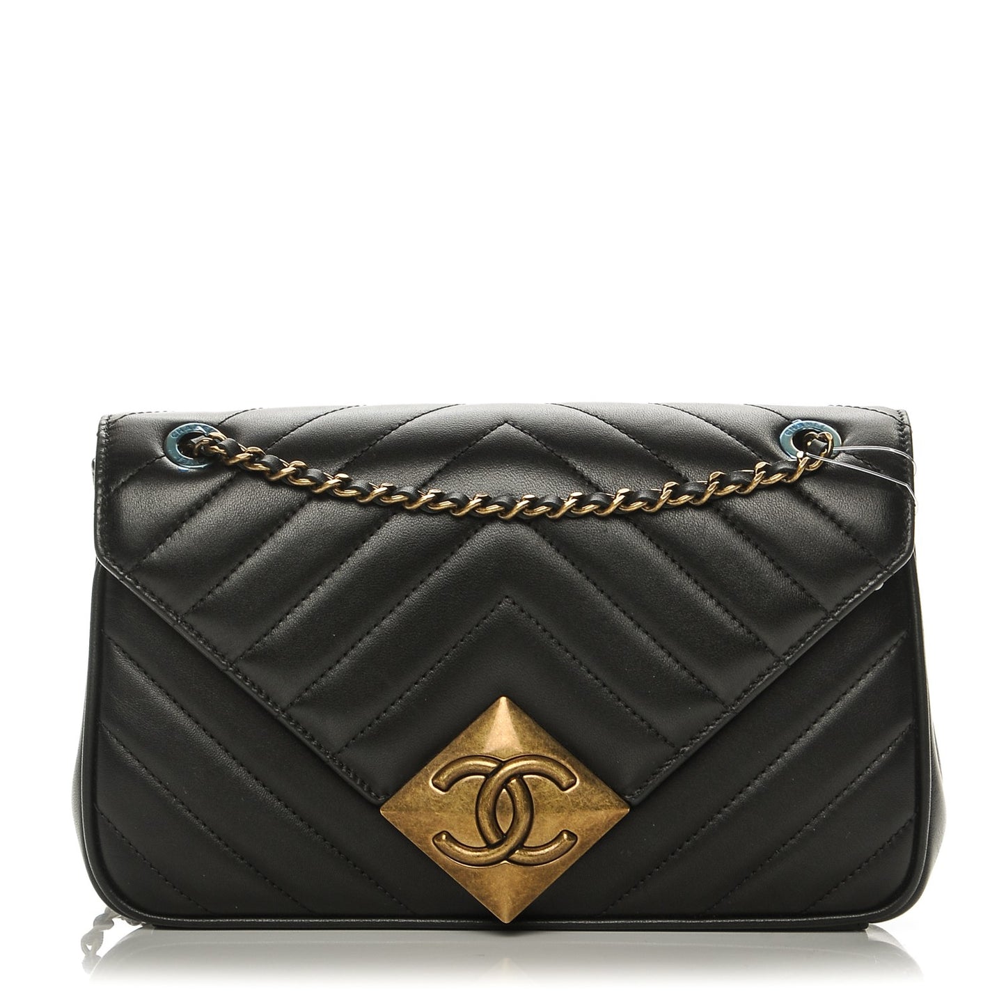 Lambskin Chevron Quilted Small Pyramid CC Flap Black