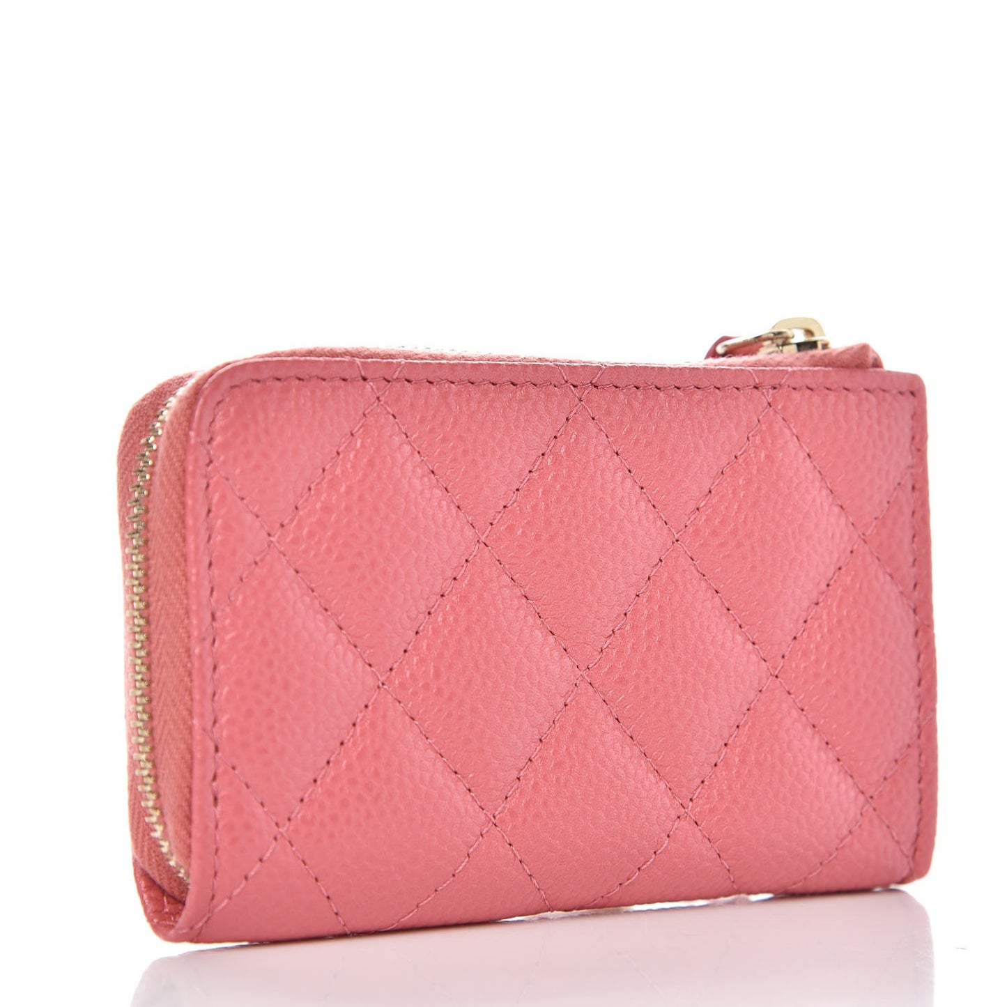 Metallic Caviar Quilted Key Holder Case Pink
