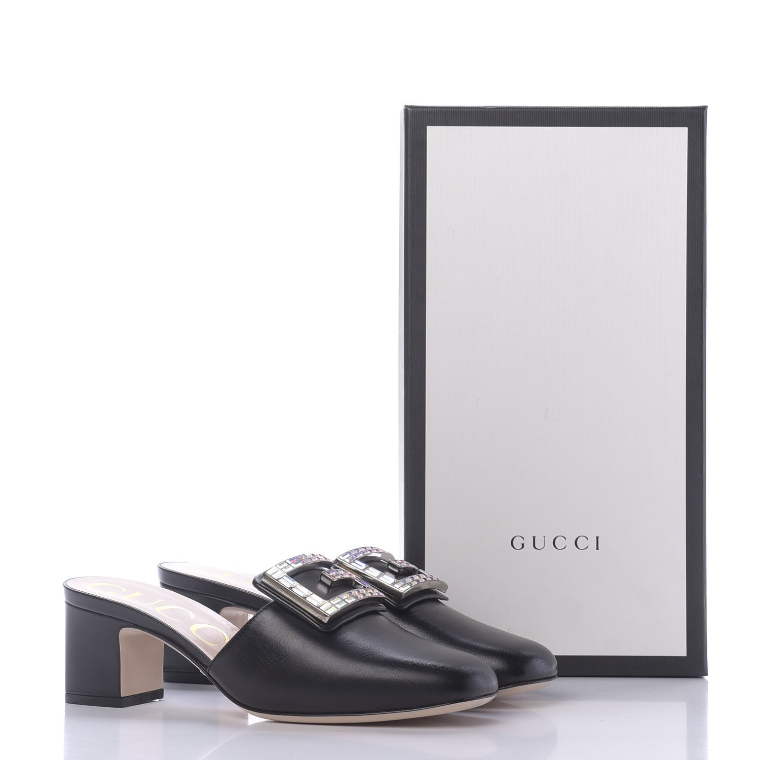 Gucci Malaga Kid Crystal Square G Madelyn 60mm Mules 37.5 Black 12 of 14