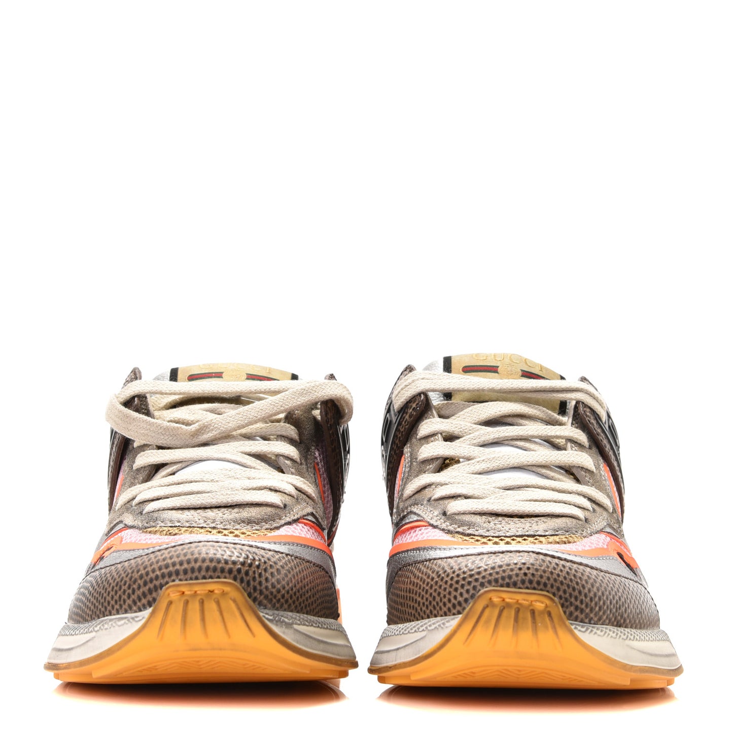 Calfskin Suede Mesh Lizard Embossed Womens Ultrapace Sneakers 35 Silver Anthracite Neon Orange