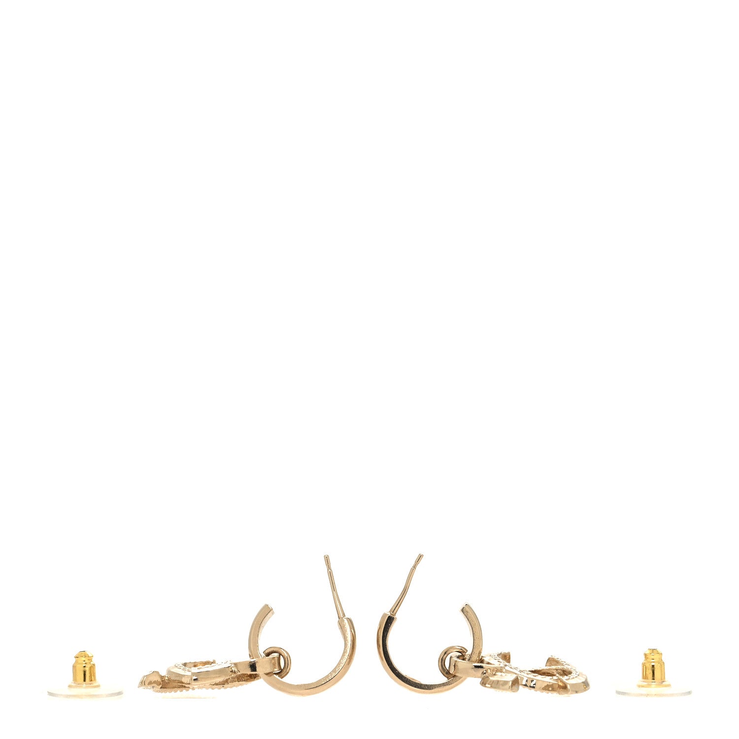 Chanel Metal Crystal CC Hoop Drop Earrings Gold 3 of 5