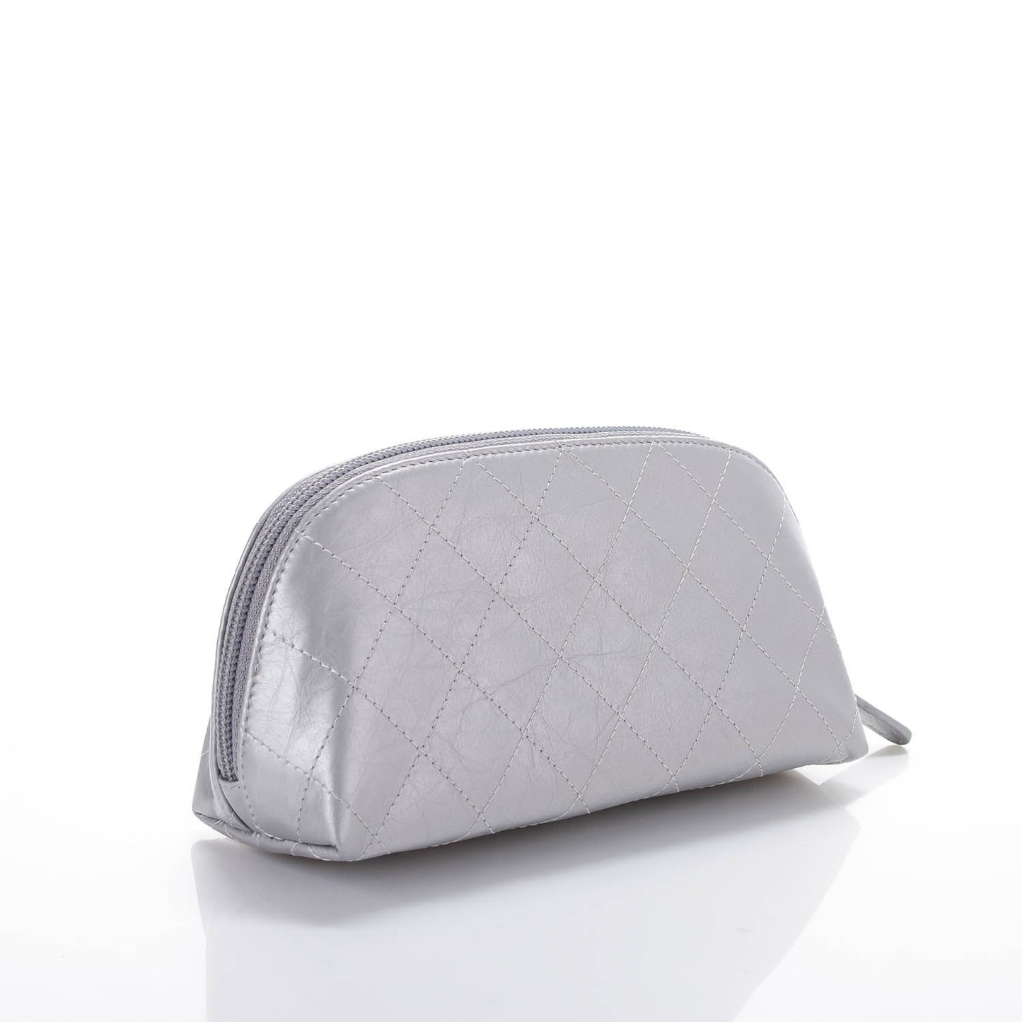 Metallic Aged Calfskin Quilted Palette Cosmetic Case Silver