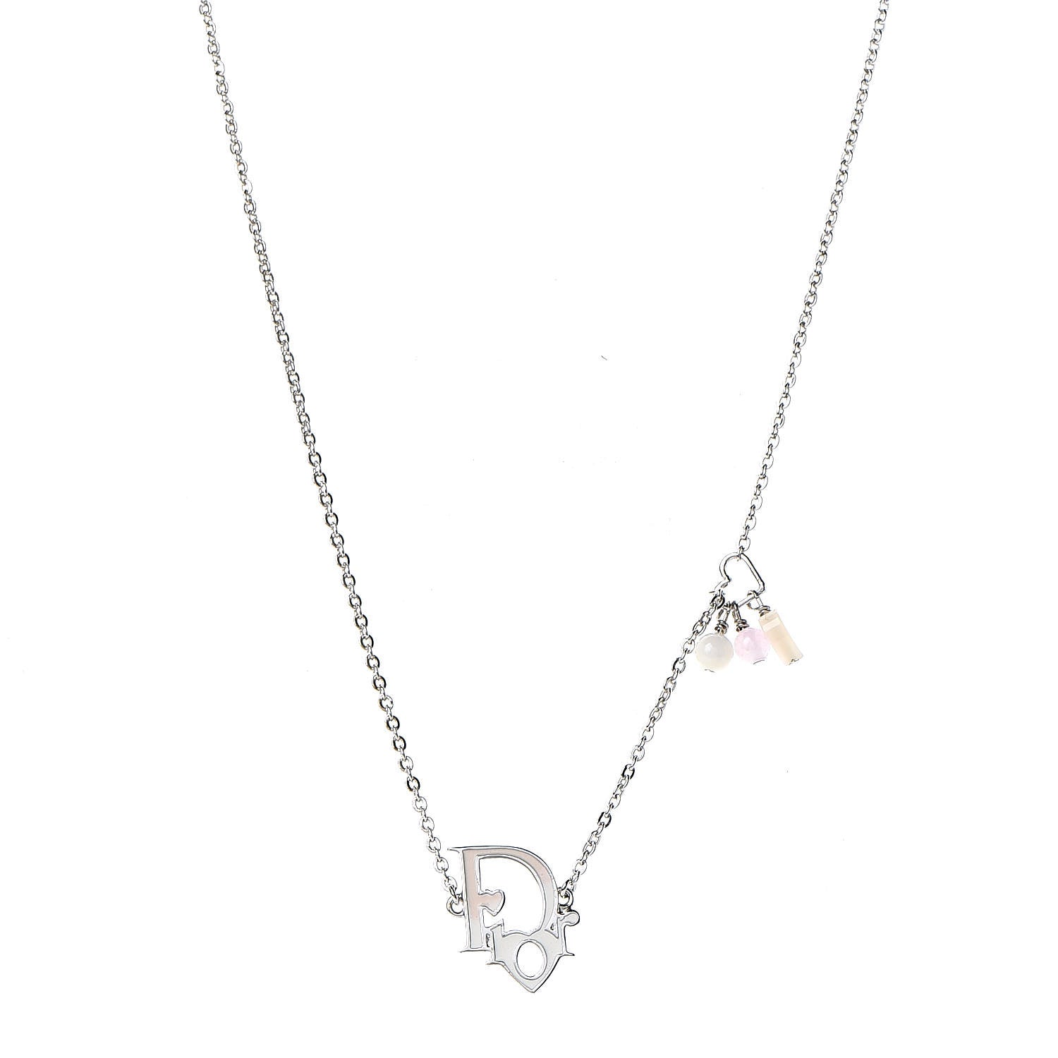 Christian Dior Logo Pendant Necklace Silver White 1 of 8
