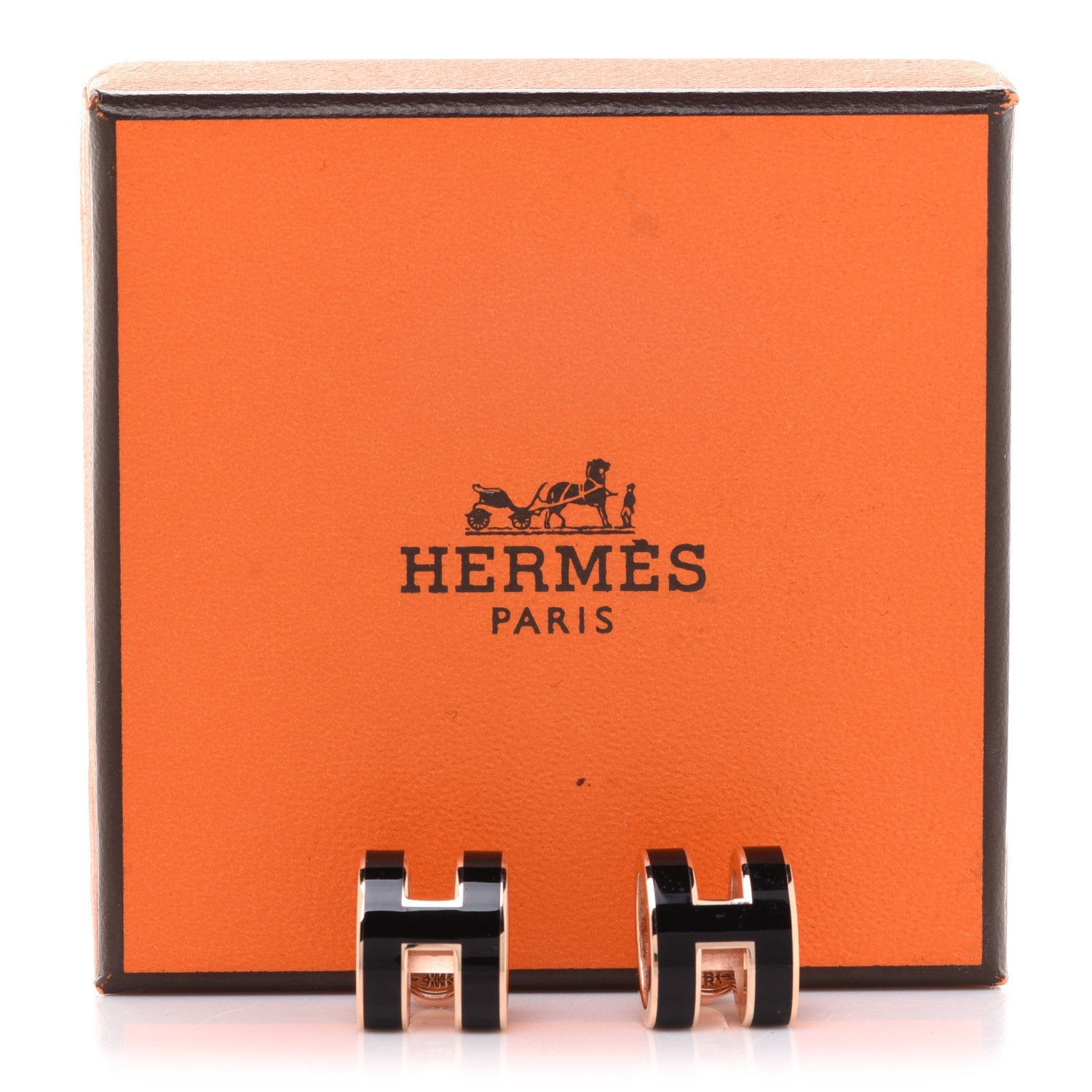 Hermes Rose Gold Lacquered Pop H Earrings Black 6 of 6