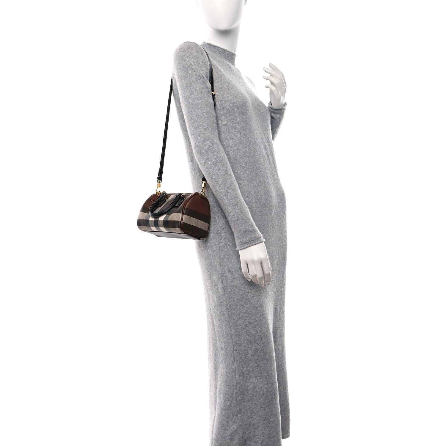 Burberry E-canvas Check Mini Bowling Bag Dark Birch Brown 2 of 10