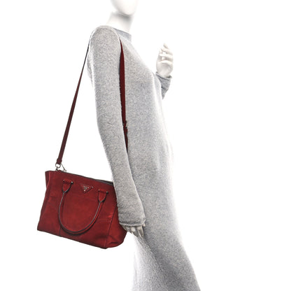 Prada Suede Scamosciato Stitched Small Twin Pocket Tote Porpora 3 of 9