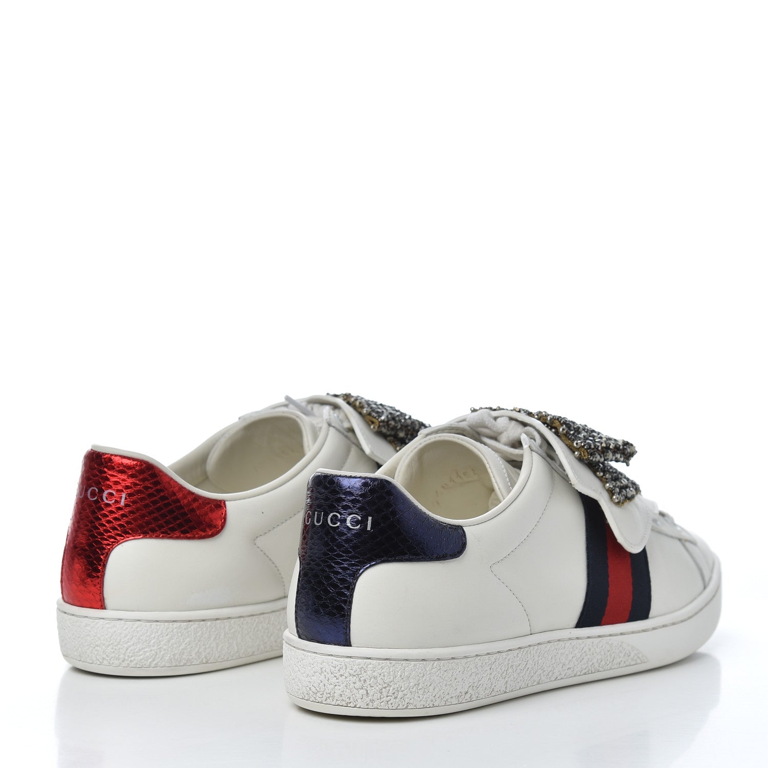Gucci Calfskin Ayers Web Womens Ace Bow Lace Sneakers 37.5 White 4 of 21