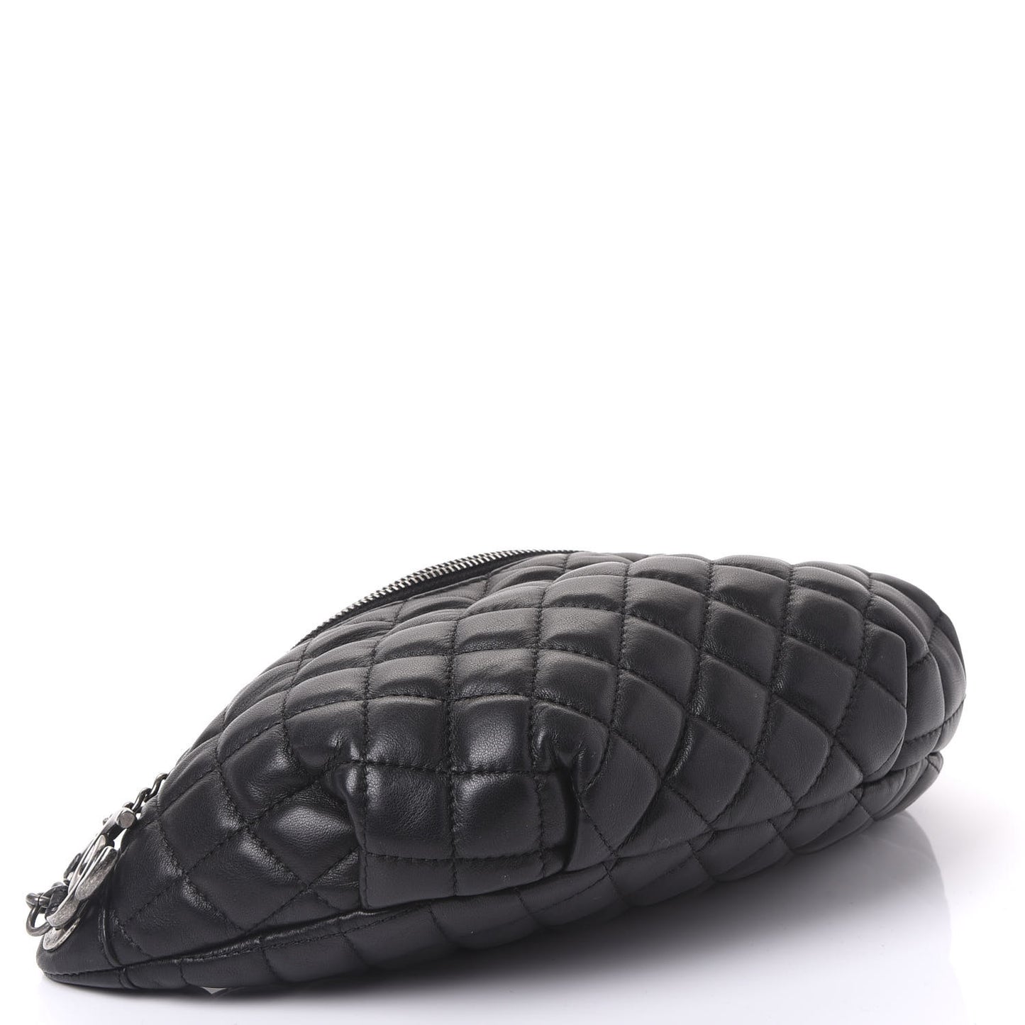 Lambskin Quilted Banane Waist Bag Fanny Pack Black