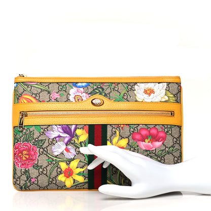 Gucci GG Supreme Monogram Flora Large Ophidia Pouch Clutch Beige Multicolor Crop 2 of 9