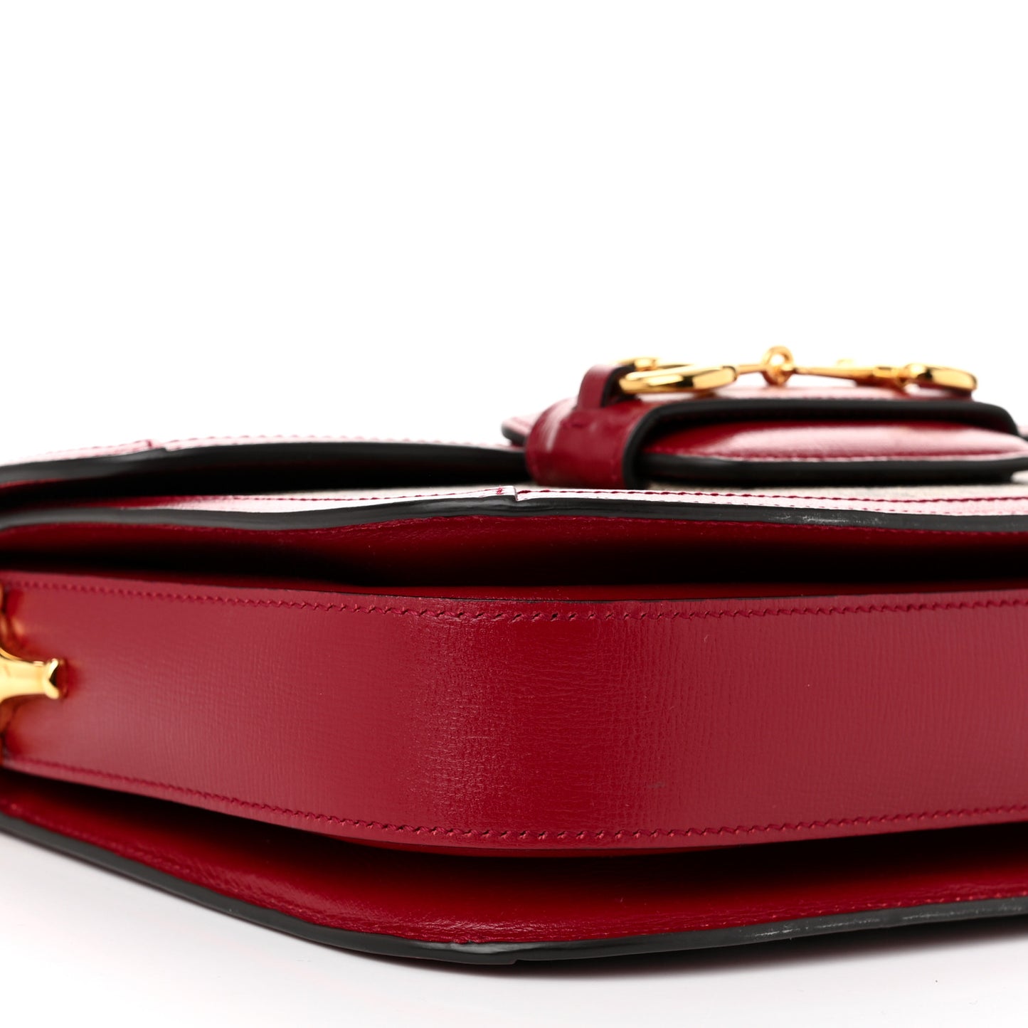 GG Supreme Monogram Azalea Calfskin Horsebit 1955 Shoulder Bag Beige Ebony New Cherry Red