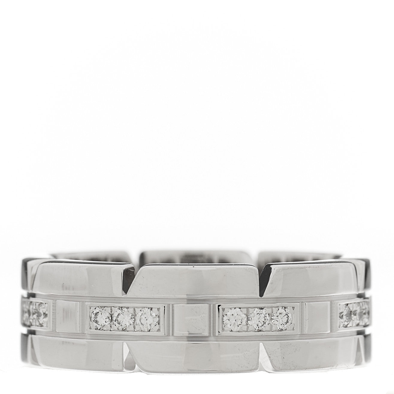 18K White Gold Diamond Tank Francaise Band Ring 49 4.75
