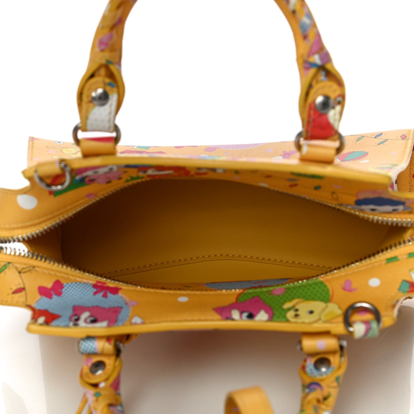 Calfskin Puppies and Friends Neo Classic Silver Hardware Mini City Puppies Yellow