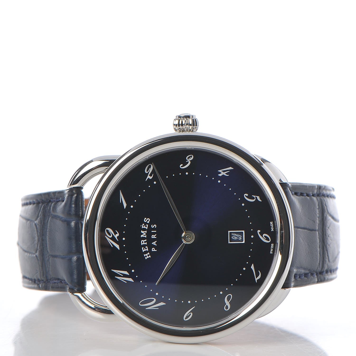 Hermes Stainless Steel Alligator 40mm Arceau Quartz Watch Bleu Abysse 6 of 9