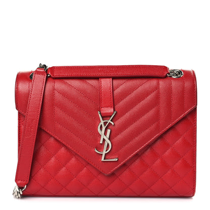 Saint Laurent Grain De Poudre Textured Mixed Matelasse Triquilt Medium Monogram Satchel New Red 2 of 12