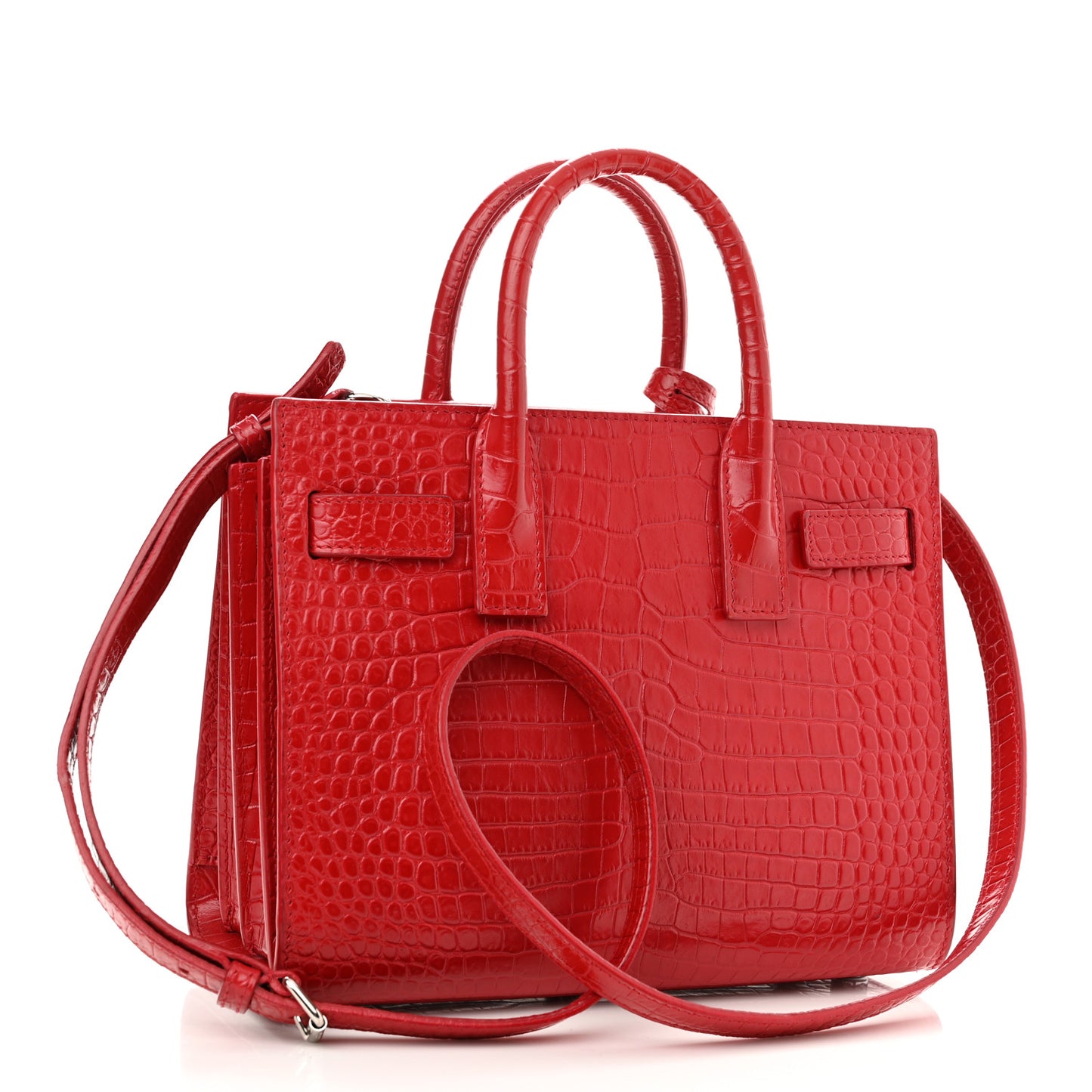 Calfskin Crocodile Embossed Nano Sac De Jour Red