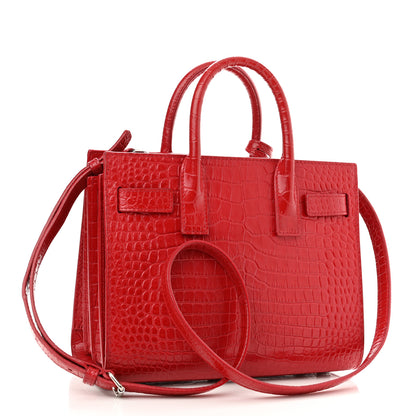 Saint Laurent Calfskin Crocodile Embossed Nano Sac De Jour Red 3 of 12