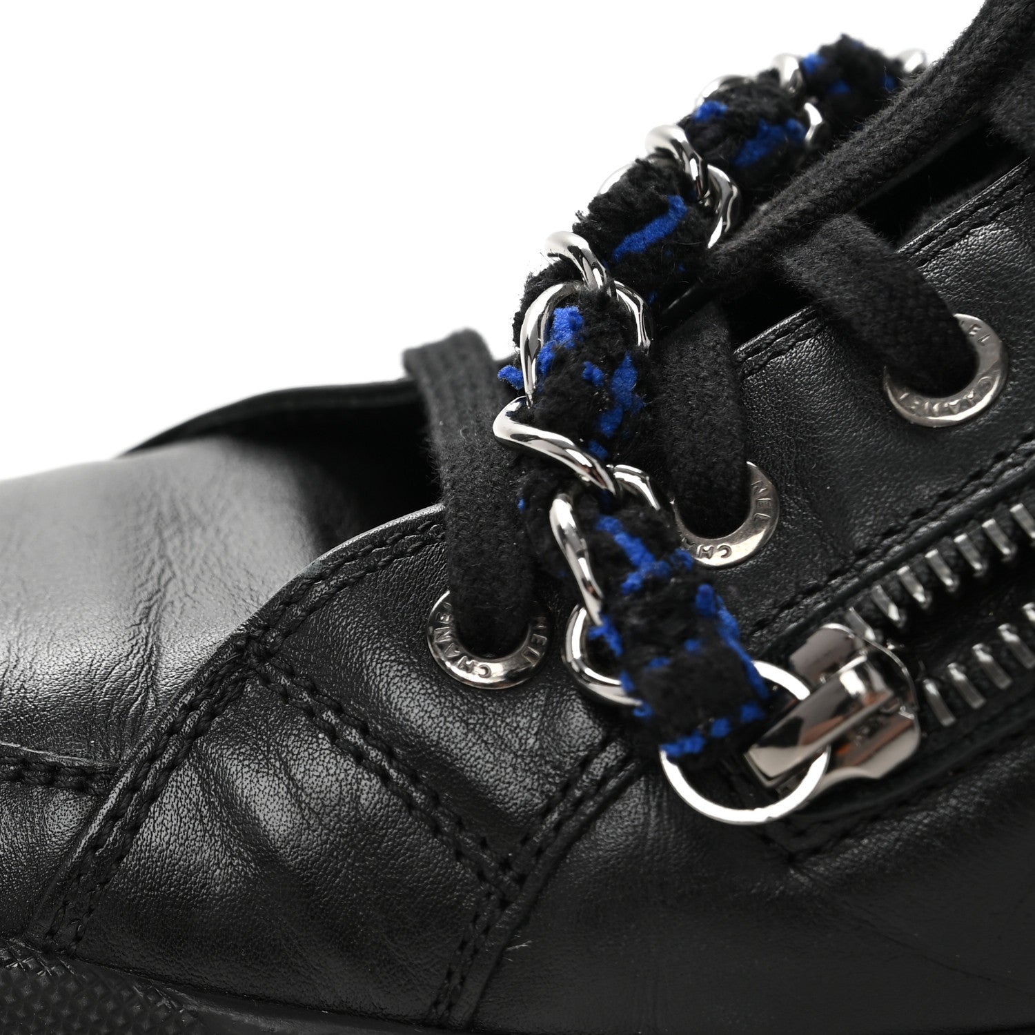 Chanel Lambskin Tweed Zipped Sneakers 39 Black Blue 11 of 11