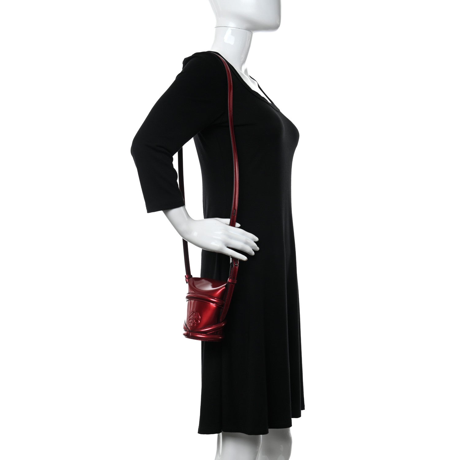 Alexander McQueen Metallic Calfskin The Curve Small Shoulder Bag Red 2 of 10
