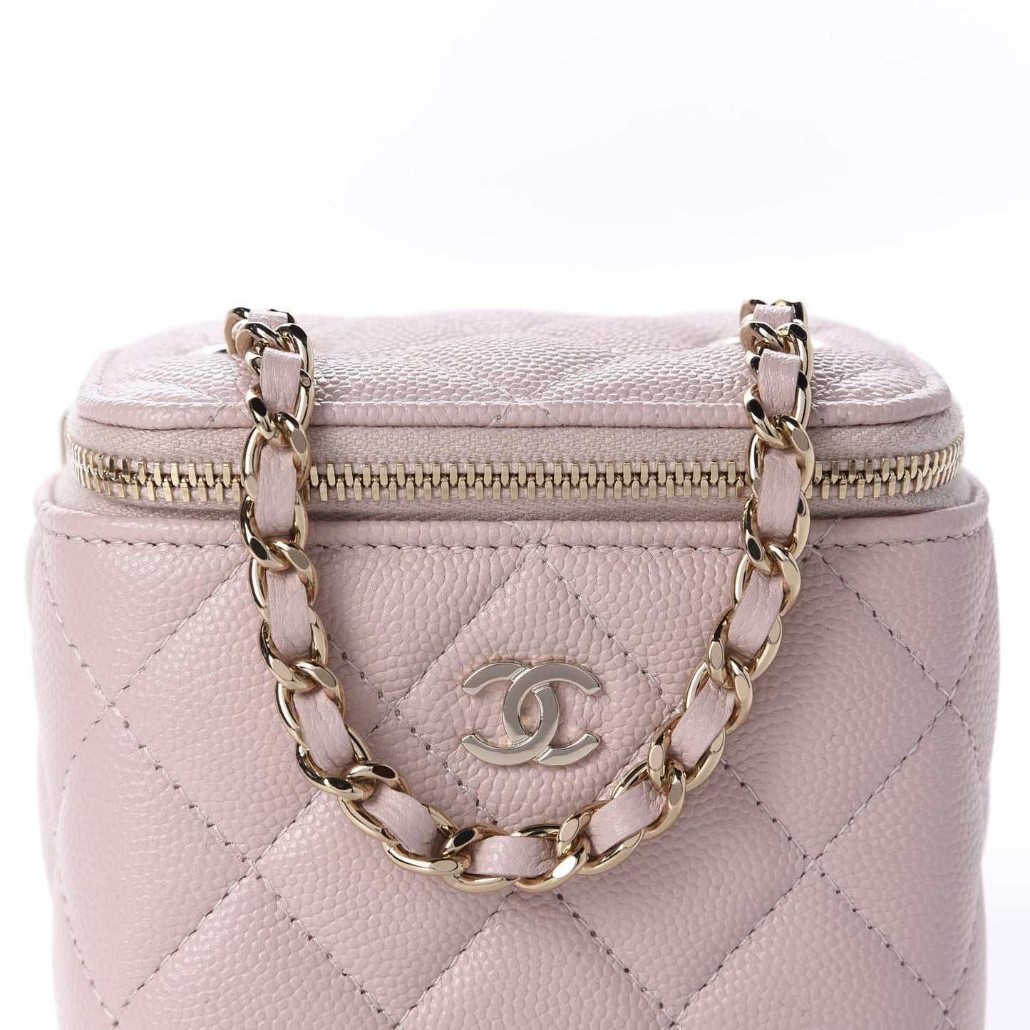 Caviar Quilted Mini Vanity Case With Chain Light Pink