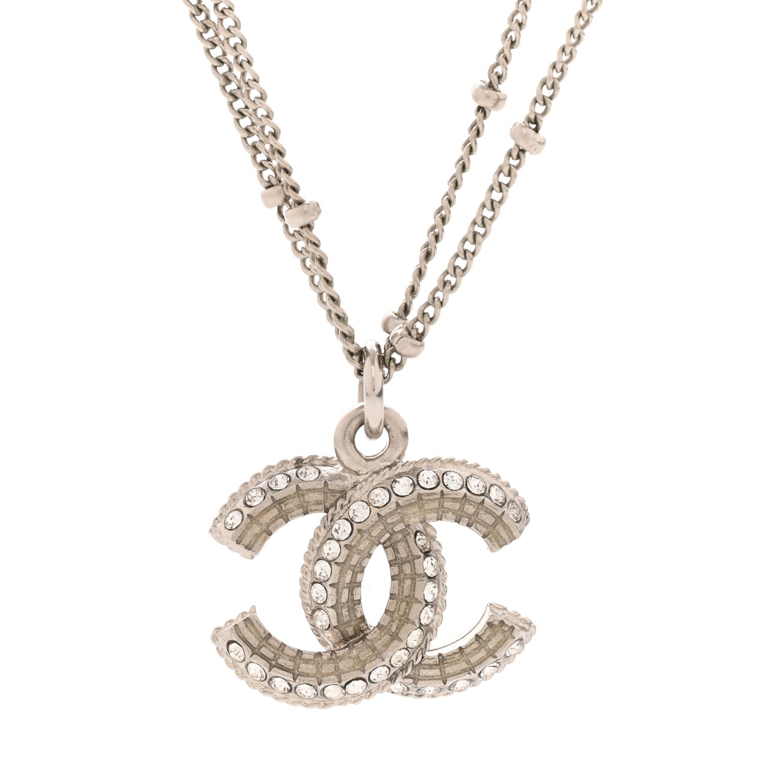 Chanel Crystal Pearl CC Pendant Necklace Silver 4 of 5