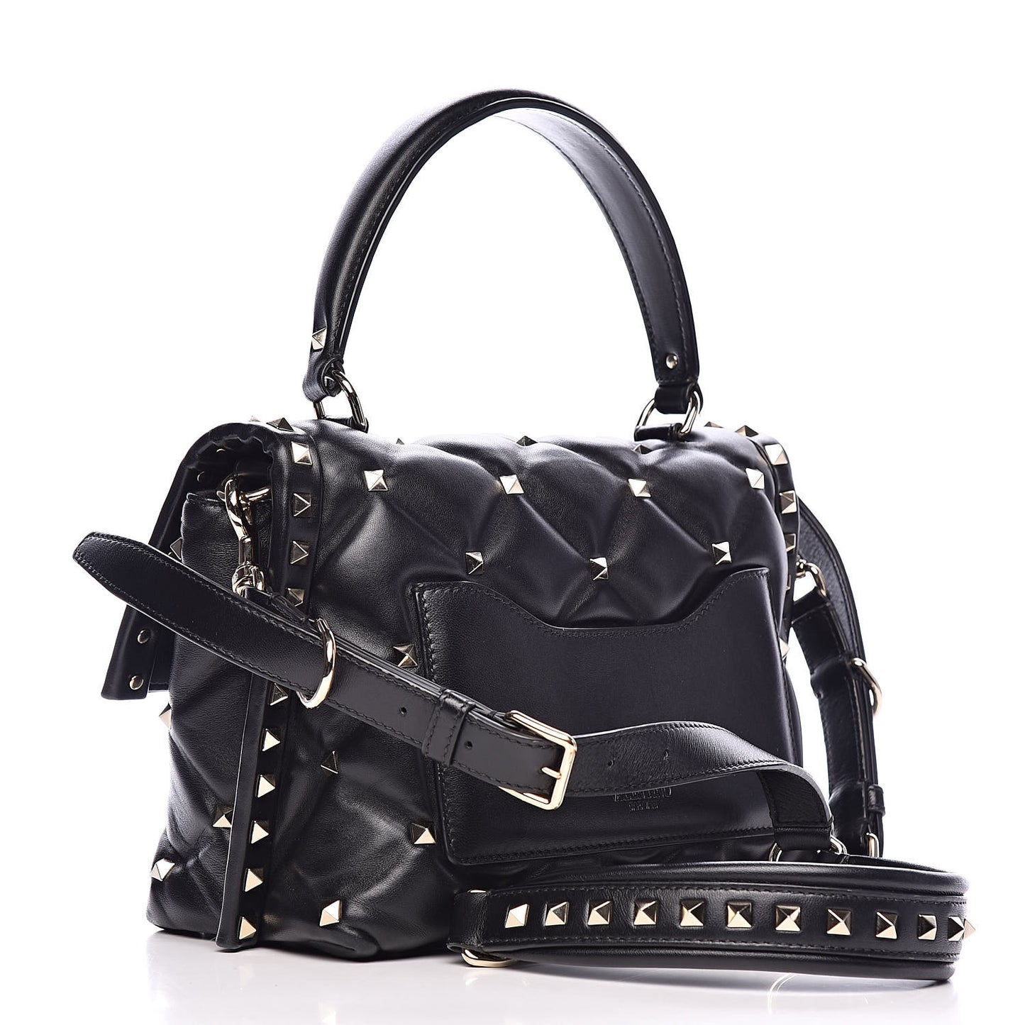 Lambskin VLTN Print Candystud Top Handle Bag Black