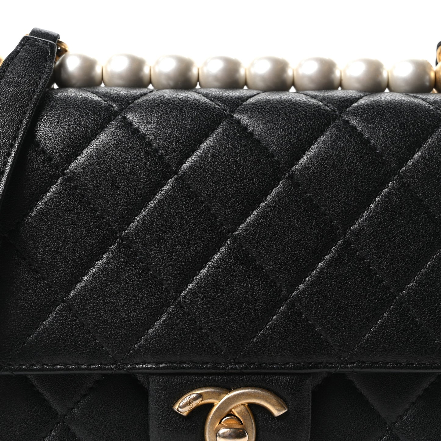 Lambskin Quilted Chic Pearls Flap Black