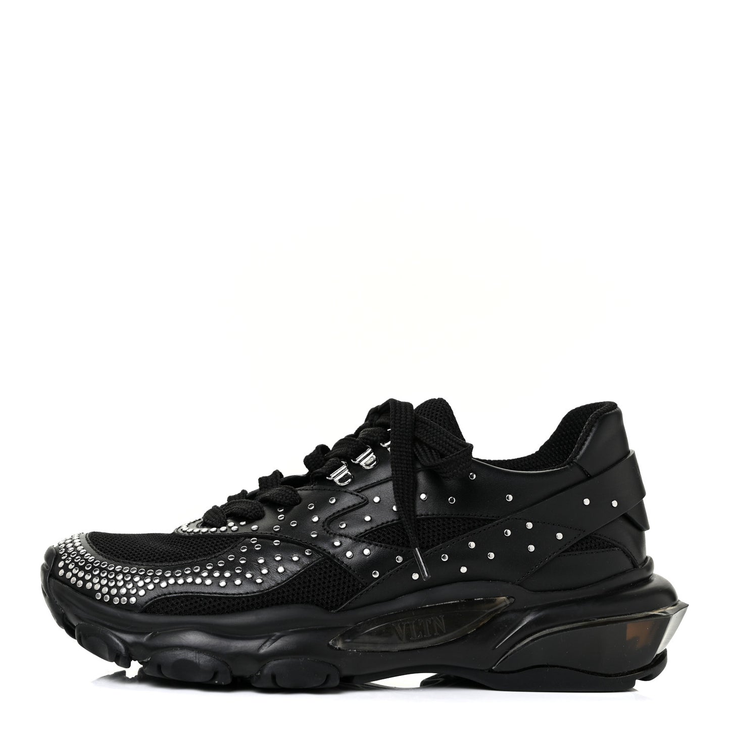 Calfskin Studded Womens Bounce Sneakers 36.5 Black