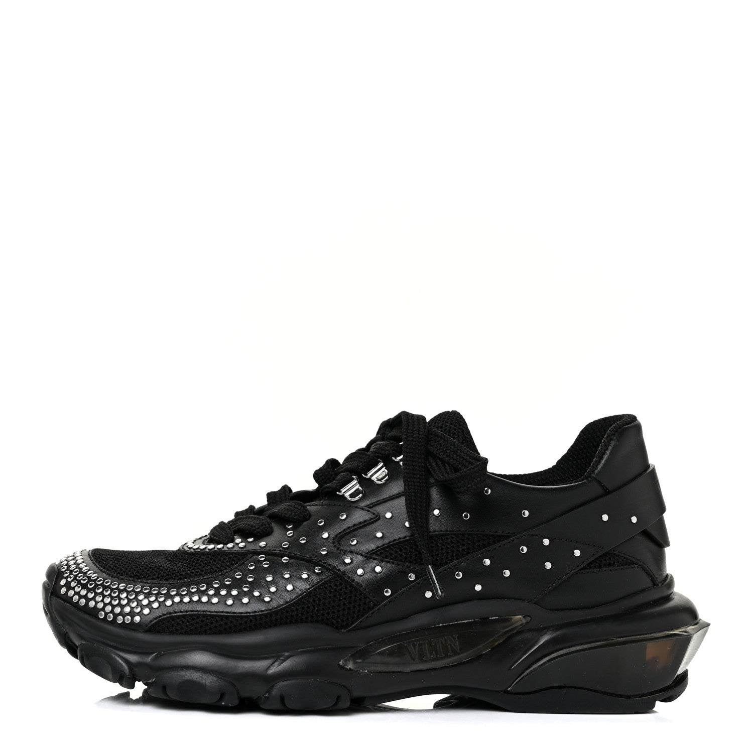 Valentino Garavani Calfskin Studded Womens Bounce Sneakers 36.5 Black 1 of 10