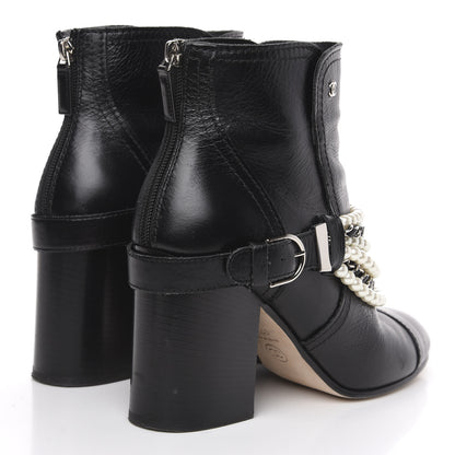 Chanel Calfskin Pearl Cap Toe Short Boots 39.5 Black 4 of 10