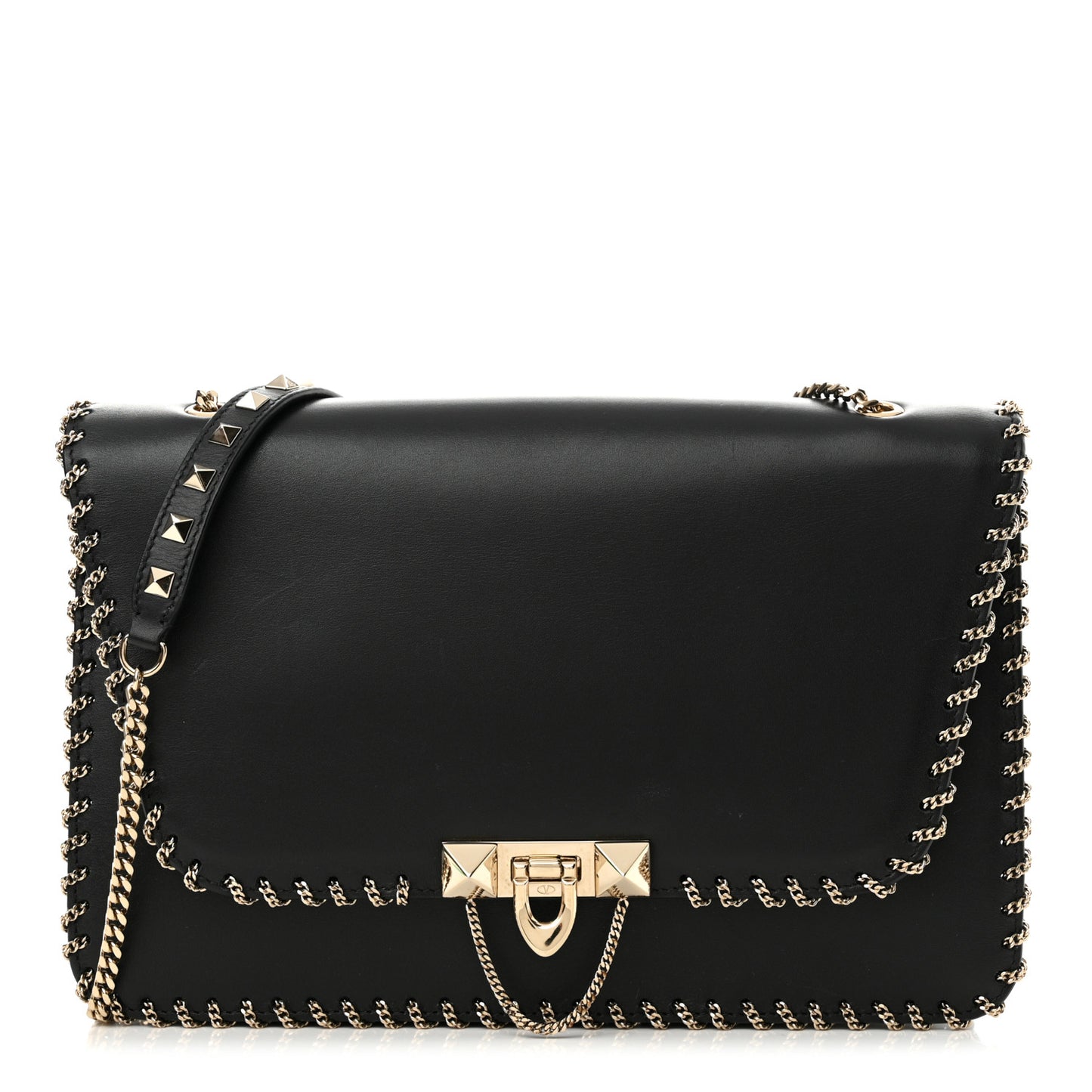 Vitello Groumette Small Rockstud Demilune Shoulder Bag