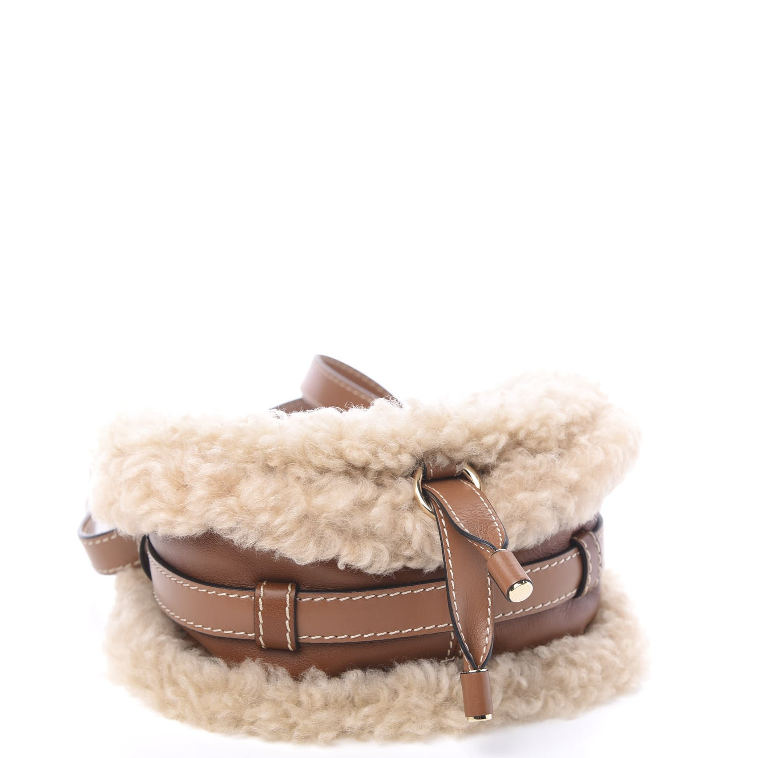 Chloe Small Grain Shiny Calfskin Shearling Small Marcie Round Crossbody Bag Caramel 3 of 8