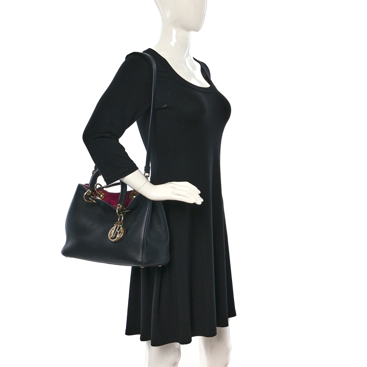 Christian Dior Bullcalf Small Diorissimo Tote Black Rose Indien 2 of 9