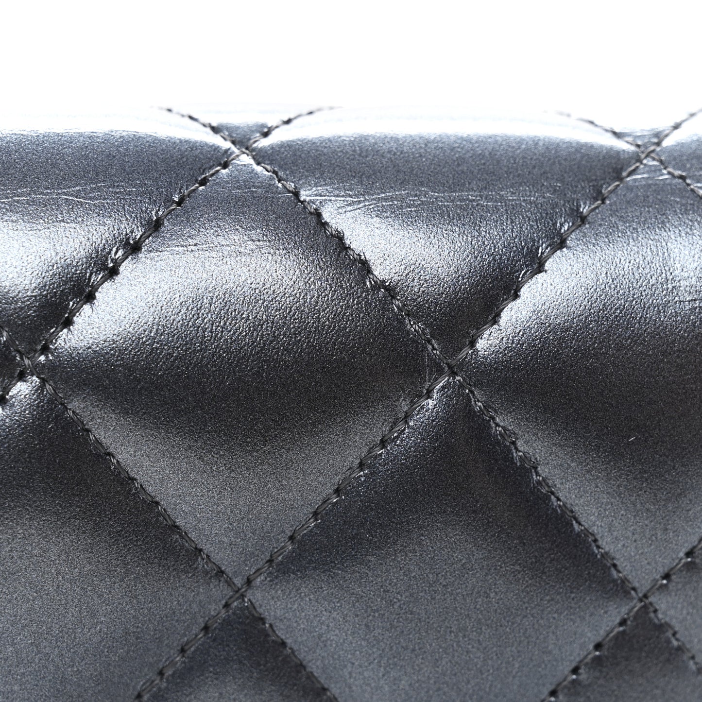 Metallic Lambskin Quilted Large Gusset Flap Wallet Dark Blue