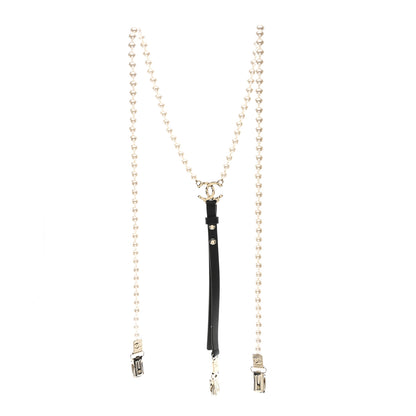 Chanel Calfskin Pearl CC Suspenders M Black Pearly White 1 of 4