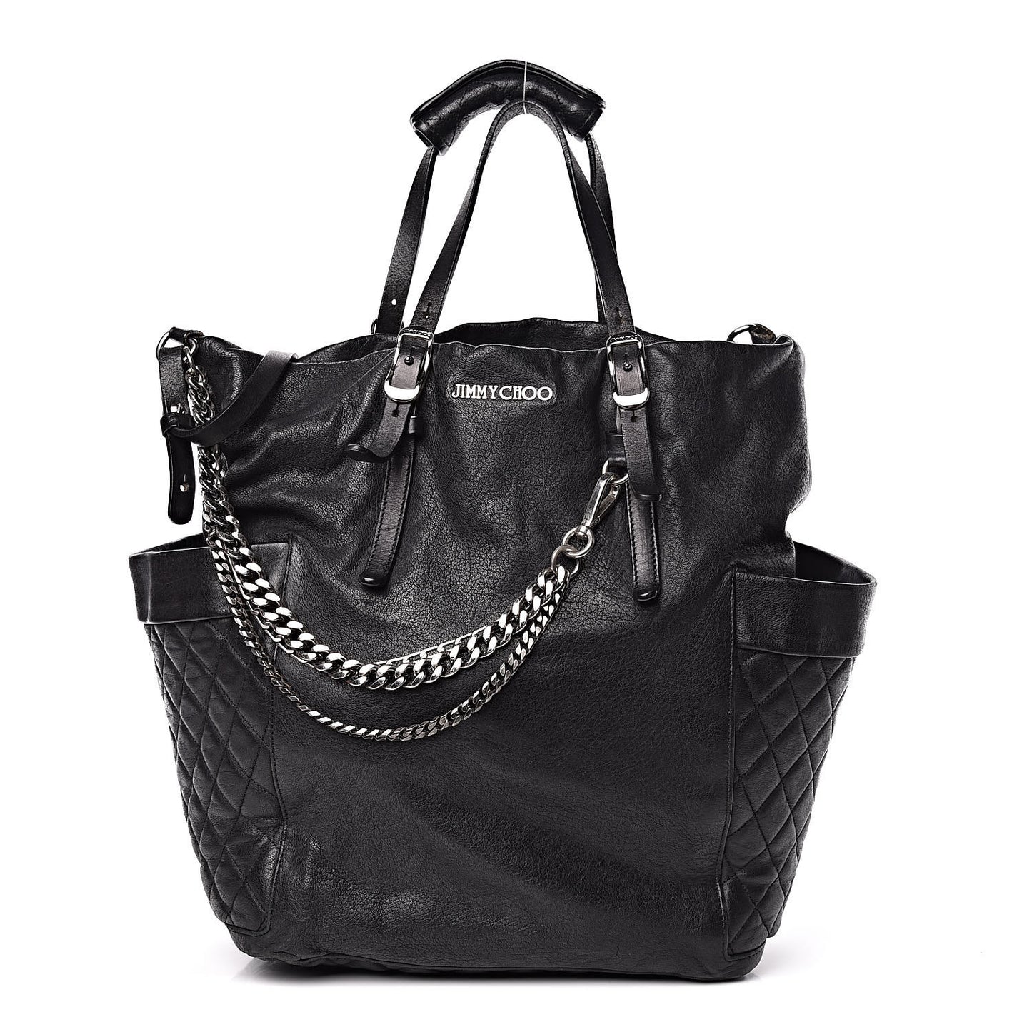 Lambskin Chain Embellished Blare Tote Black
