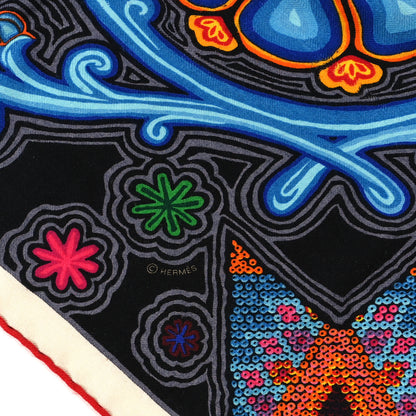 Hermes Cashmere Silk L'Arbre Du Vent Shawl 140 Black Vert Fuchsia 4 of 4