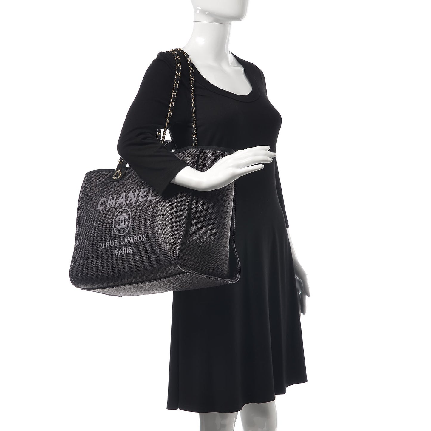 Woven Straw Raffia Large Deauville Tote Black