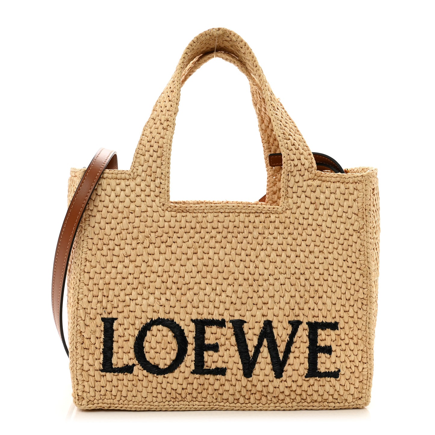 Raffia Small Paula's Ibiza Logo Tote Natural Tan