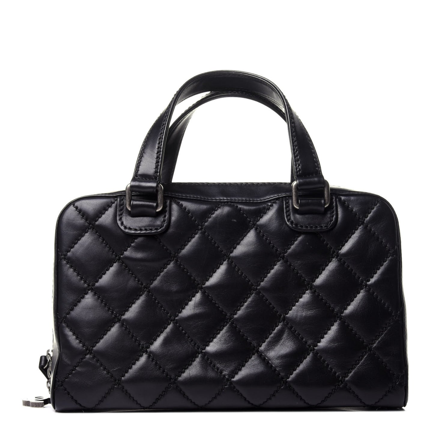 Calfskin Quilted Top Handle Bag Black