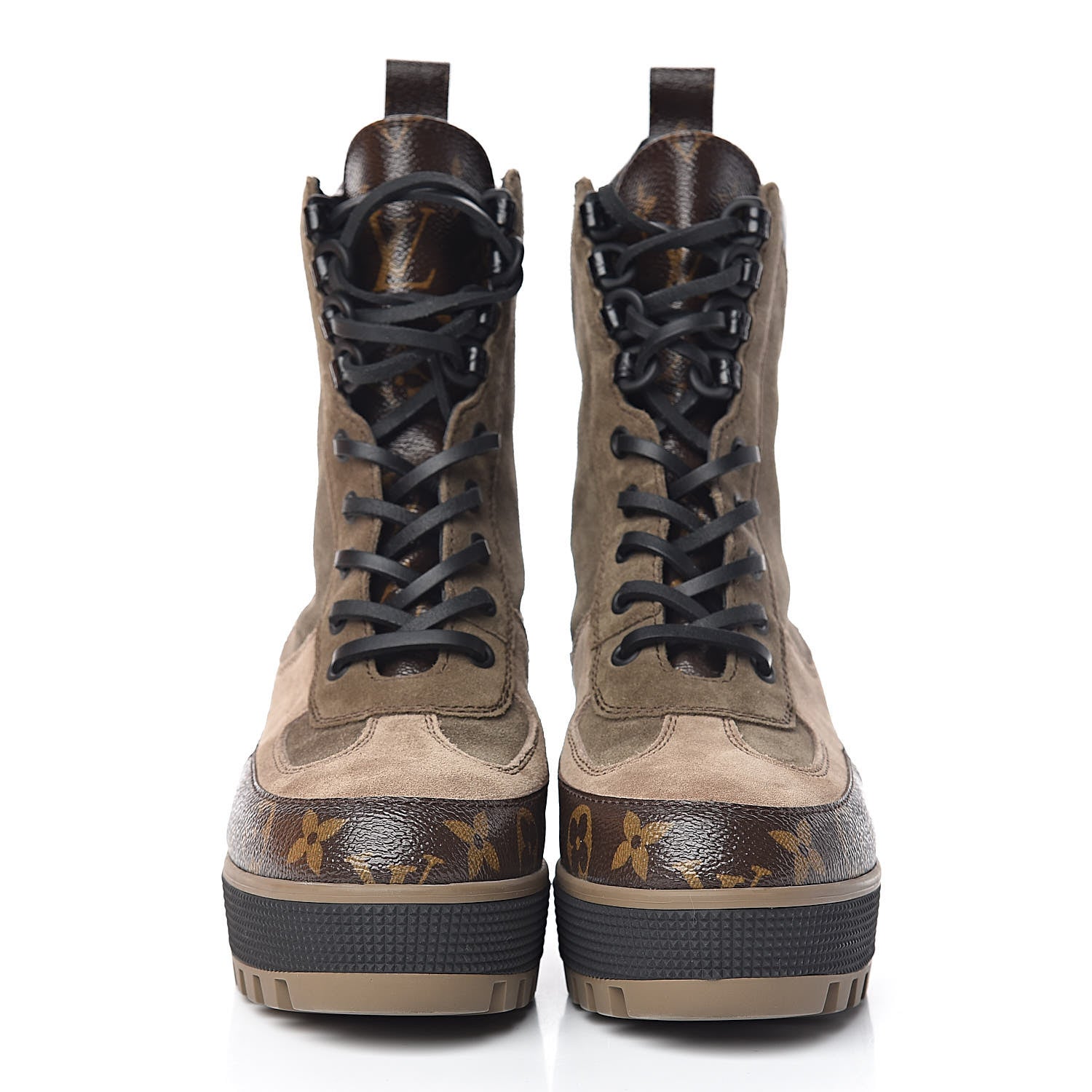 Louis Vuitton Suede Calfskin Monogram Laureate Platform Desert Boots 36.5 Taupe 2 of 9
