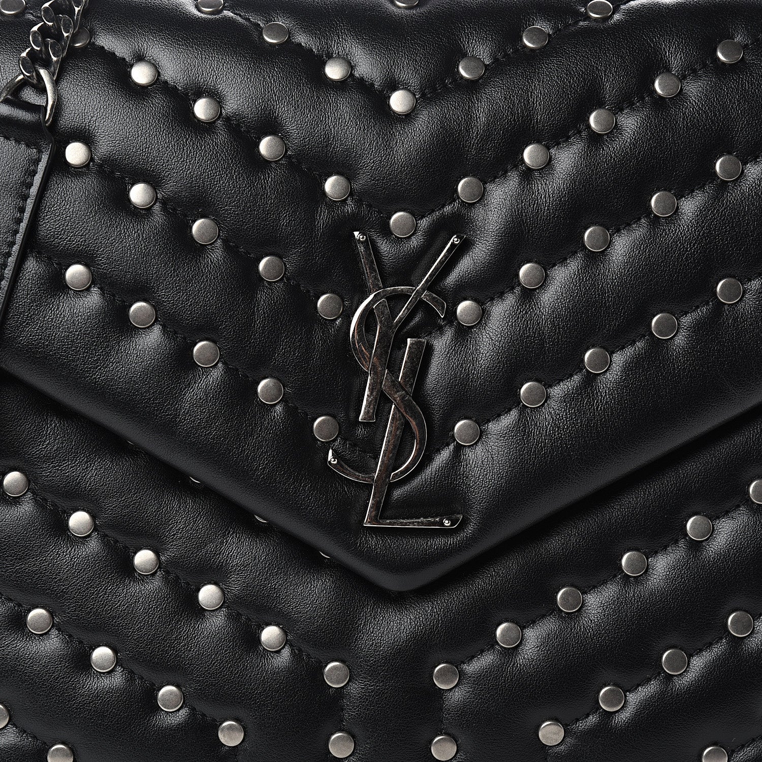 Saint Laurent Calfskin Studded Y Quilted Monogram Medium Loulou Chain Satchel Black 9 of 9